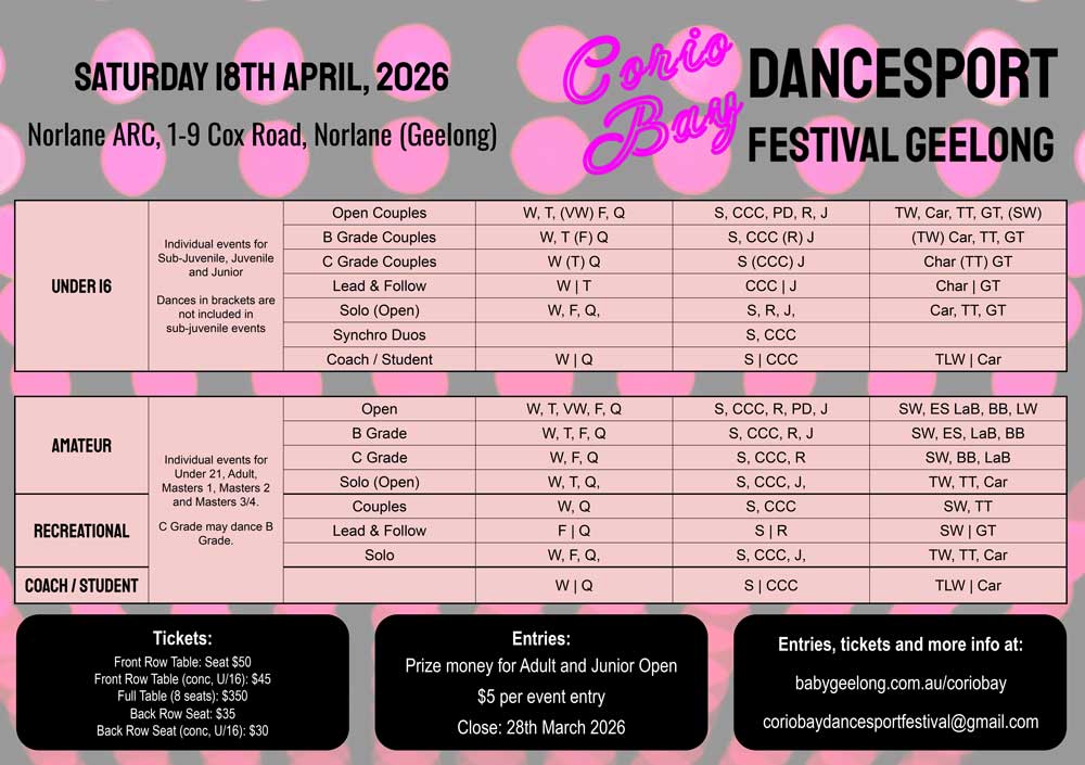 Syllabus for 2026 Corio Bay Dancesport Festival
