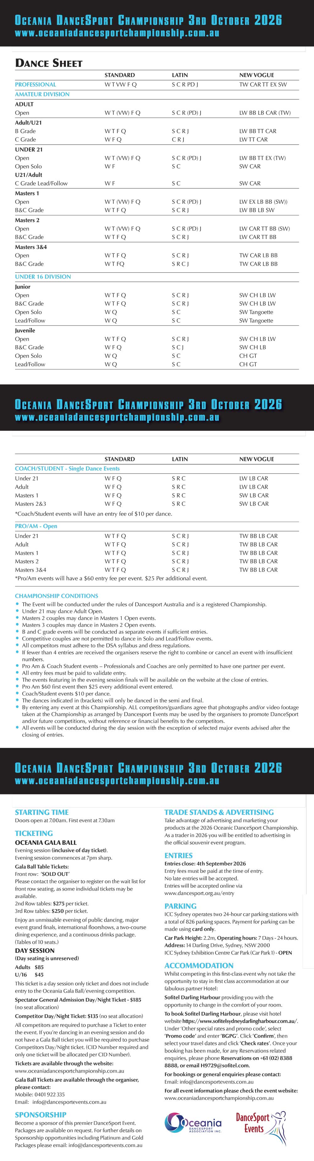 Syllabus for 2026 Oceania DanceSport Championship