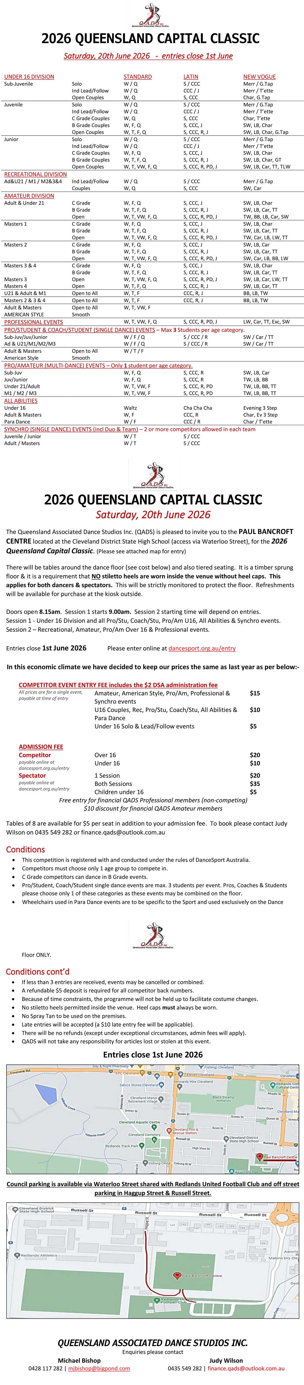 Syllabus for 2026 QADS Queensland Capital Classic