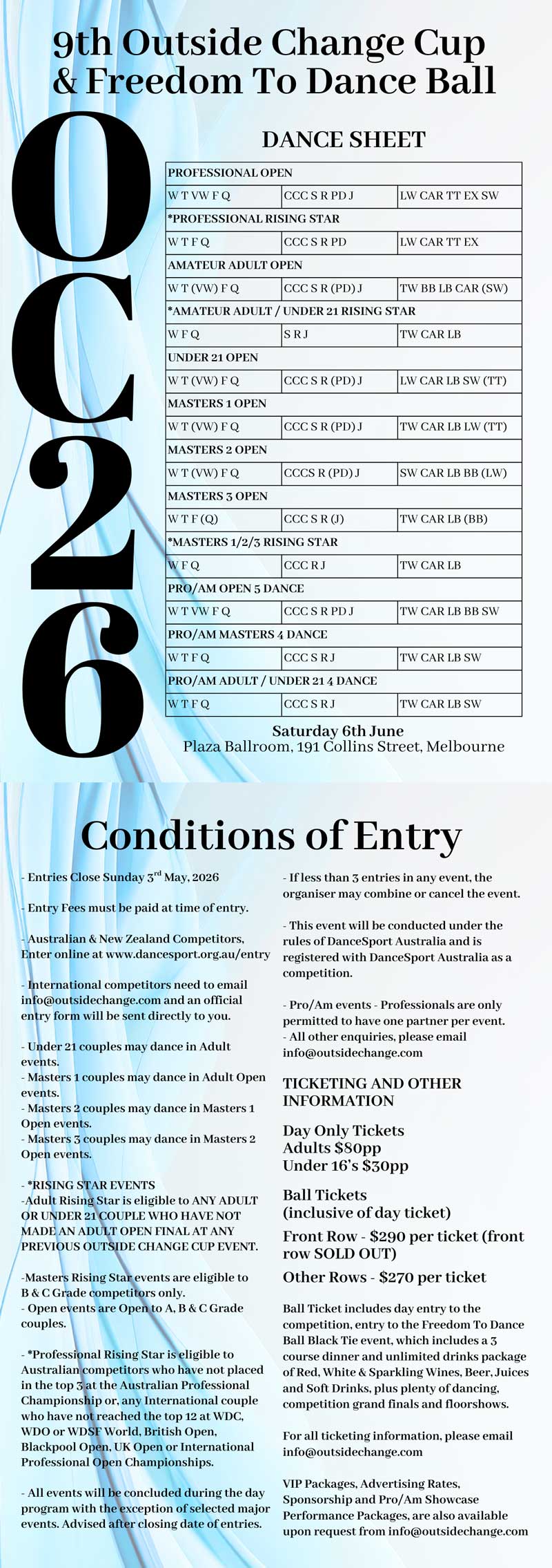 Syllabus for 2026 Outside Change Cup & Freedom To Dance Ball